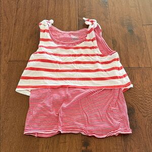 Old Navy Red & White Striped Girls Layered Tank with Knotted Straps